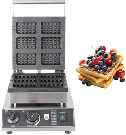 DXDRT Commercial Waffle Maker, 1750W 6PCS Non-stick Belgian Waffle Maker Iron with Temp and Time Control, Rectangle Electric Waffle Baker Machine for Restaurant Hotel Party Food Stall Cafes