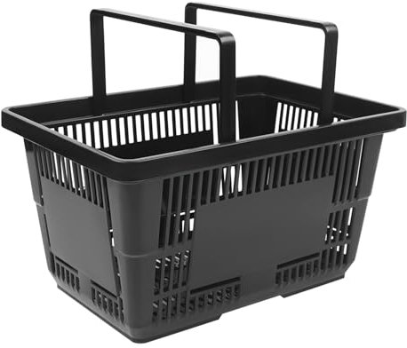 Lot de 12 grands paniers à provisions en plastique de 28 l avec poignées, empilables noirs, pour le marché, les épiceries, les pique-niques