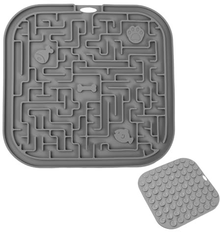 Shengxi Leckmatte Hund mit Saugnapf, Silikon Schleckmatte für Hunde Katze BPA-frei Grau, Langsamer Futtermatten Haustier für Hundebaden Trainieren Fellpflege Klauenpflege