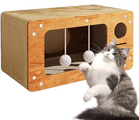 Casa para gatos de cartón, cama para rascar, casa de juego y rascar, casa para gatos multifuncional, tabla de rascar de salón, casa para gatos de doble función para gatos de interior