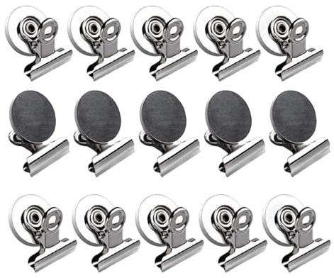 Fenglin-joy Magnetklammer,15 Stück Magnetische Metall Klammer Starke Magnet Klammern Magnete mit Klammer Whiteboard Magnete Klammer für Schule,Haushalt,Büro (Silber, 31mm)