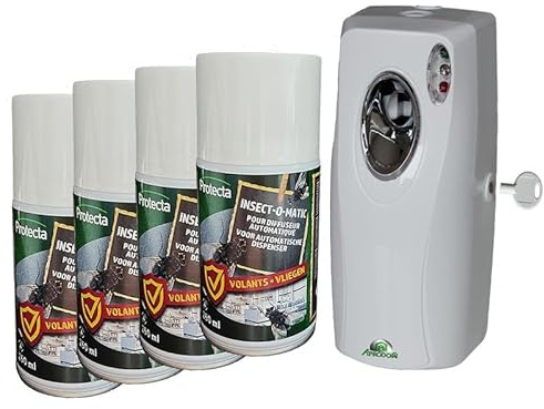 Insecticide 4x250ml Insect-O-Matic Anti-Mouches Anti-Moustiques Anti-Insectes Rampants et Volants avec Diffuseur Automatique (5)