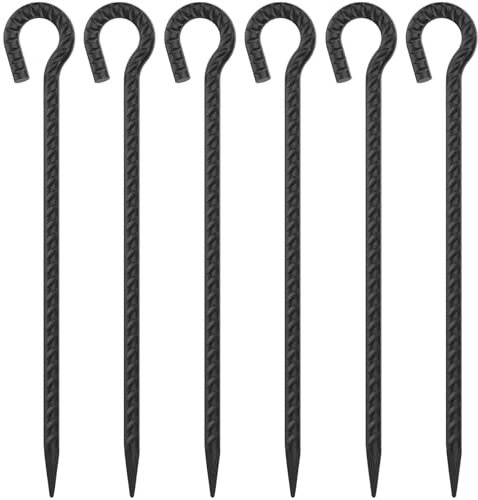 EUOKOK 16 Inch Rebar Stakes 1/2 Inch Diameter 6 Pack Metal Spikes Heavy Duty Dog Tie Out Stake for Yard and Camping, Tree Stakes and Supports for Leaning Young Trees (Black)