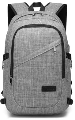 Kono Sac à Dos Ordinateur Portable 15,6 Pouces Imperméable Antivol avec port USB de Chargement – pour Homme, Voyage, Affaires, Collège, Loisir (Gris)