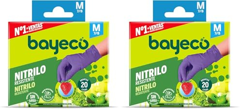 Bayeco - Einweghandschuhe aus Nitril, Violett, Größe M, 20 Stück, staubfrei und latexfrei, texturiert, für zusätzlichen Halt