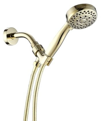CWZZWS Pommeau de Douche à Main de Luxe avec 5 réglages de pulvérisation, Haute Pression, Montage Mural, débit réglable, Support à Bille pivotant en cuivre à stabilité améliorée, Facile à Installer,