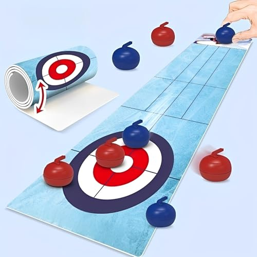 CXAFQ Tisch Curling Spiel, Shuffleboard, Carrom Board, Aufgerollte Tragbare Spielmatte, Geeignet Für Jung Und Alt, Übung Der Hand-Augen-Koordination, Geeignet Für Familienspiele, Spiele Im Freien