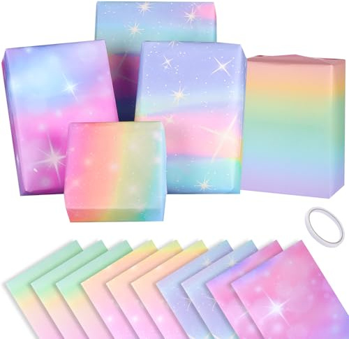 woric 10 fogli di carta da regalo per ragazze, carta da regalo di compleanno rosa viola con nastro biadesivo carta regalo per donne ragazze