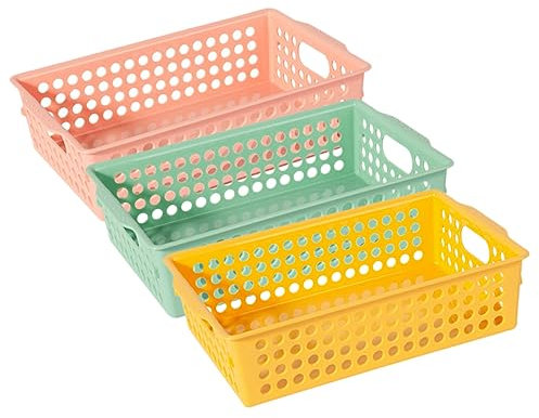 Cabilock Cestini Portaoggetti in Plastica Versatili 3 Pezzi Cestini Portafrutta Con Manici Per Cucina Armadio Camera Da Letto Arredamento Per La Casa