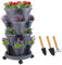 Sthrucrack Fioriera impilabile, giardino verticale a torre, set di fioriere verticali utilizzate per fragole, erbe aromatiche e fiori (Grigio scuro, 4 livelli)
