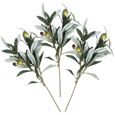 Vaguelly Branches D'olivier Artificielles Vertes 3 Pièces en Plastique Décoratives pour Vase Décoration Intérieure Mariage Compositions Botaniques