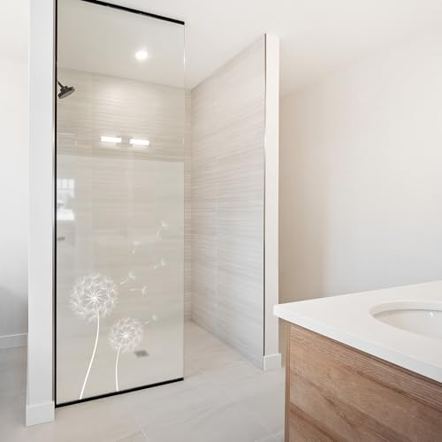 yabaduu Sichtschutzfolie für Duschkabine Duschglastüre Fensterfolie Blickdicht Milchglasfolie wasserfest Deko Klebefolie Badezimmer Dusche selbstklebend YX001 (05 Pusteblume Weiß, 100 x 180cm)