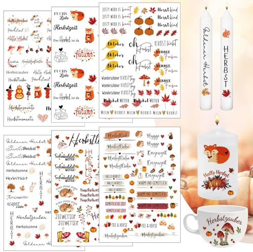 RCYHCY Pack of 6 Autumn Candle Tattoos, Water Transfer Printing, Candle Stickers with Autumn Motifs, DIY Candles Decorating, Candle Film for Candles and Cups