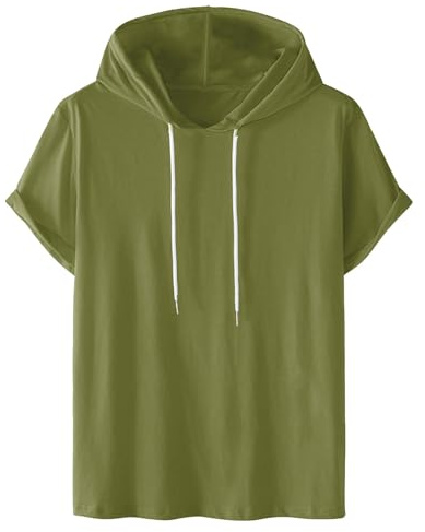 Sweat à Capuche Homme Hoodie Coton Manches Courtes T-Shirt Été Décontracté Tshirts Couleur Unie Tee Shirt Sport Respirant Tee-Shirt Confortable Extensible Teeshirt Entraînement Vêtements