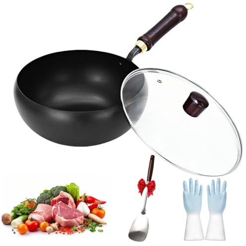 Planchette en Fonte Pré-Saison avec Couvercle, Poêle en Fer De Haute Pureté pour Gaz, Induction Et Poêles électriques, Naturellement Antiadhésif, Même Chauffant pour Tous Les Niveaux De Cuisson