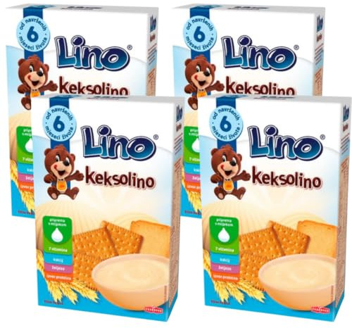 LINO Kinder-Keks-Brei – 200 g Schachtel | Weizengrieß mit Keksstücken | Für Kinder ab 8 Monaten, 4 Er