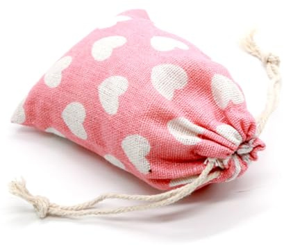 Homoyoyo 15 Stück Bedruckte Baumwolltaschen Kleine Mittelgroße Stoffbeutel mit Kordelzug Rosa Herzchen Kompakte Geschenkverpackung für Kosmetik Schlüssel Handy Tragbare