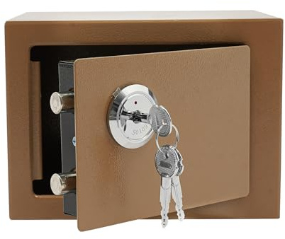 Schlüsseltresor Geldkassette Abschließbar mit Einwurfschlitz, Tresor für Zuhause 4.6L Schranktresor Geldtresor Safe Tresor klein mit Schlüssel, für Büros, Wohnungen und andere Orte usw (gold)