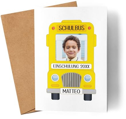 Karte Schulkind 2026 Junge, Einschulung Schulanfang Grußkarte Personalisiert mit Name, Einschulungskarte zum ersten Schultag für Erstklässler - Klappkarte mit Umschlag