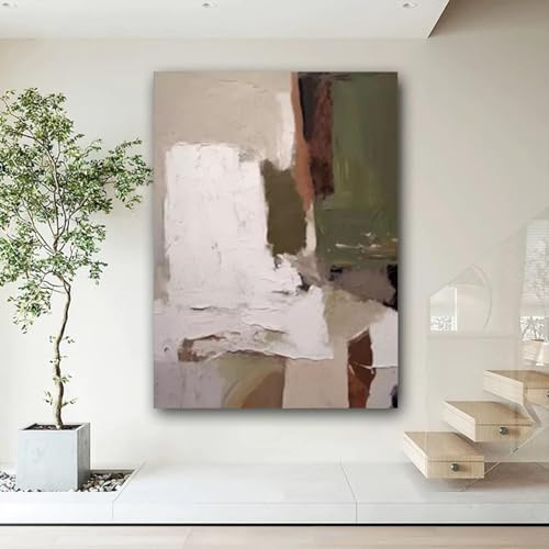 IHHGNB Großes abstraktes Gemälde auf Leinwand, nordische Wandkunstdrucke, grau-weiß-grünlich-braune Texturbilder für die Inneneinrichtung, 80 x 120 cm (31 x 47 Zoll), rahmenlos
