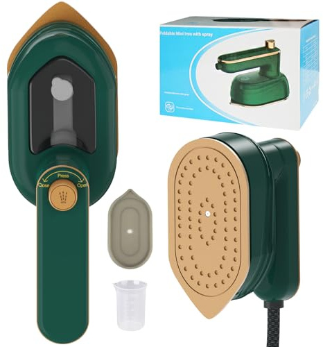 Mini Eisen, 2 in 1 180°Schwenkbar Faltbares Tragbarer Reisebügeleisen für Bekleidung, Handbügeleisen, Steamer Dampfglätter für Familie, Hotel, Dienstreise Machen, College (Green)