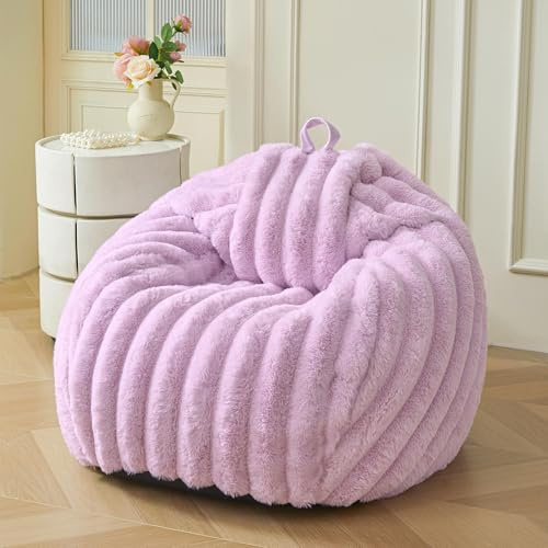 MEGO Kids Fluffy Faux Rabbit Fur Bean Bag Chair Cover, No Filler, Lavender