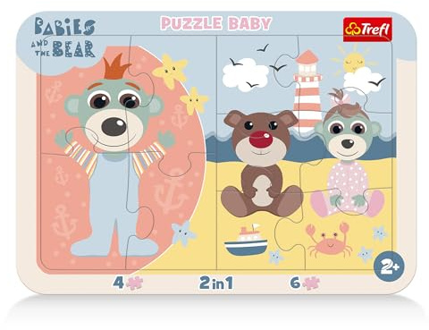 Trefl - Rahmenpuzzles Baby Süße Babys, Babies and the Bear, 2+ | Puzzles für Kleinkinder, 2-in-1, Rahmen und stabile Unterlage, Förderung von Konzentration und Beobachtungsvermögen