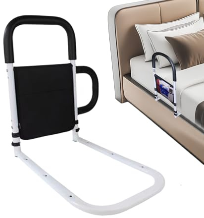 Krmoau Barrera de cama para personas mayores - Barra de agarre antideslizante | Rejilla de seguridad con bolsa de almacenamiento,Para adultos ancianos y pacientes hospitalarios