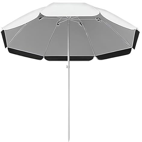 Generico Ombrellone da Spiaggia E Giardino – Altezza Regolabile, Impermeabile E Protezione UV, Struttura A Tre Strati con 8 Stecche, Portatile per Giardino, Cortile, Piscina(Bianco,240cm/7.8ft)