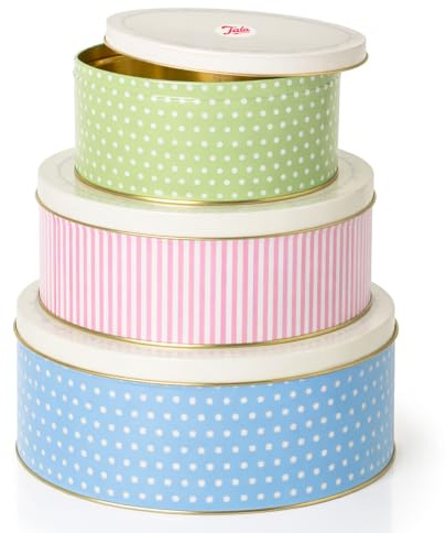 WINSOME Cake Storage Tins (Set Of 3) | Round Stackable (Red, Yellow, Blue) Cake Tins for Storing Cakes | Metal Cake Box with Lid