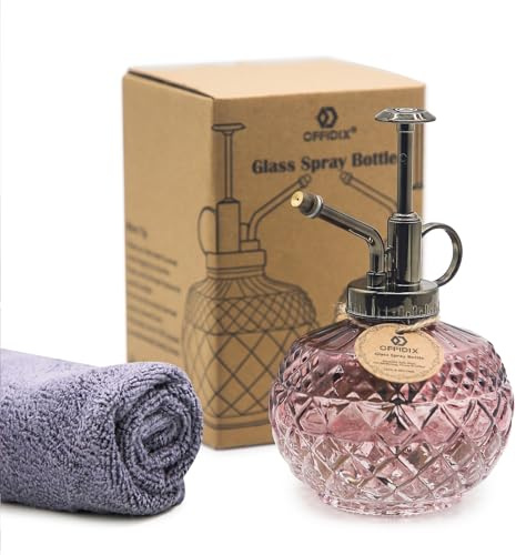 OFFIDIX Glas-Bewässerungssprühflasche, 300 ml, Pflanzen-Sprühflasche mit Kunststoff-Pumpe, Glassprüh-Gießkannen für kleine Pflanzen, Zuhause oder Büro, Braun / Transparent