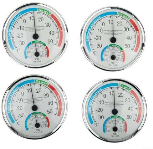 Control de clima analógico para termo higrómetro con pantalla de temperatura y humedad, diseño blanco, adecuado para montaje en pared o mesa en cocina, dormitorio, baño, sauna, no necesita batería (4