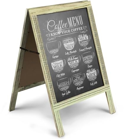 Flexzion Aufsteller Kreidetafel aus Holz Kundenstopper Freistehende, stabile, graue Sandwichtafel aus stabilem, doppelseitig abgefackeltem Holz Menüanzeige für Restaurant Café Bar, 76 x 50 cm