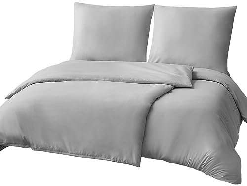 RUIKASI Bettwäsche 135x200 4teilig Grau - Hellgrau Mikrofaser Bettwäsche-Sets Oeko-TEX, 2 Bettbezüge 135x200cm + 2 Kissenbezüge 80x80cm mit Reißverschluss, Weich und Bügelfrei