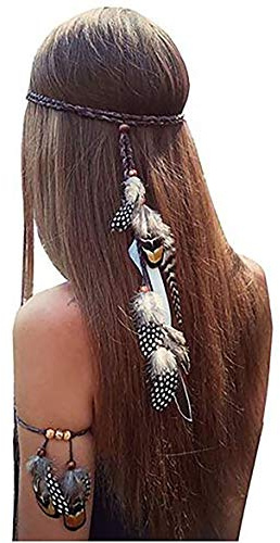 Set von 2 Gypsy Hippie Feder Haarband Kopfschmuck und Armband Bohemian mit (A#)