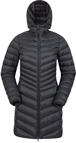 Mountain Warehouse Florence Womens Long Padded Jacket - Lightweight, Water Resistant Puffer Rain Coat, Warm -30C Heat Rating - Autumn, Winter, Outdoor Jet Black Women's Size 10