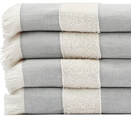 Lightweight Turkish Beach Towel - 100% BCI Cotton, Unbleached Raw Fringe, Oeko-TEX Certified, Absorbent, Eco-Friendly, 36x66 in, 1 lb, Natural Stripe, Portable Sarong Blanket for Pool, Travel, Gift