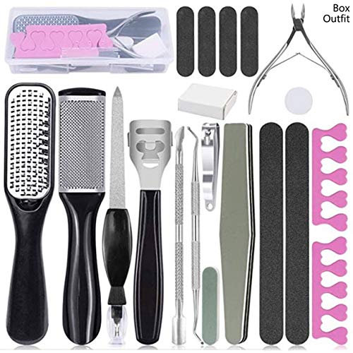 21 in 1 Fußfeile Set Hornhautraspel Fußpflege Set Hornhaut Entfernung,Pediküre-Set mit Fußreibe, Edelstahl Fußraspel Fußfeile für Pediküre und Fußpflege, Profi Pediküre Werkzeug, 21 Stücke