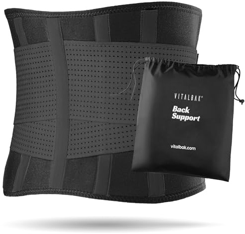 Vitalbak Fascia Lombare per Uomo e Donna - Allevia Dolori da Lesioni a Schiena e Zona Addominale – Fascia Lombare Supporto Schiena con Doppia Chiusura - Correttore Posturale (XL-106 a 120 cm, Nero)