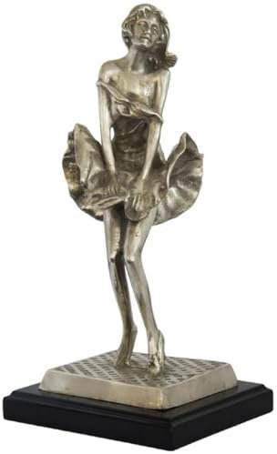 Casa Padrino Luxus Bronzefigur Marilyn Antik Silber/Schwarz 14 x 12 x H. 28 cm - Bronze Skulptur mit Holzsockel - Schreibtisch Deko - Wohnzimmer Deko - Luxus Kollektion