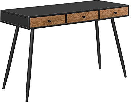 [en.casa] Schreibtisch Tumba 115x48x75cm mit 3 Schubladen Bürotisch Computertisch Tisch Metallgestell Schwarz/Dunkler Holzton