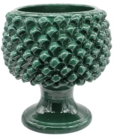 Sicilia Bedda - Mezza Pigna Siciliana in Ceramica di CALTAGIRONE - Realizzata Interamente a Mano - Vaso Porta Fiori - Ogni Realizzazione è Unica per Voi (Diametro 20, Verde)