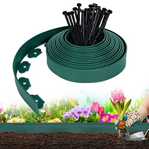 LARS360 Rasenkante Kunststoff flexibel 10m x 5cm mit Erdanker Grün | Leicht zu Schneiden, Lässt Sich in Verschiedene Formen Biegen, Für Rasen, Blumenbeete, Gehwege, Terrassen und Pflastersteine