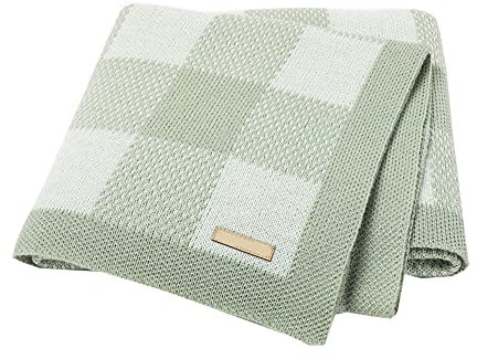 Surwin Strickdecke Babydecke Kuscheldecke Baumwolle, Mädchen und Jungen Babys Gestrickt Kinderdecke Freien Krabbeldecke Perfekt für Kinderwagen Babybett (80x100cm,Grün)