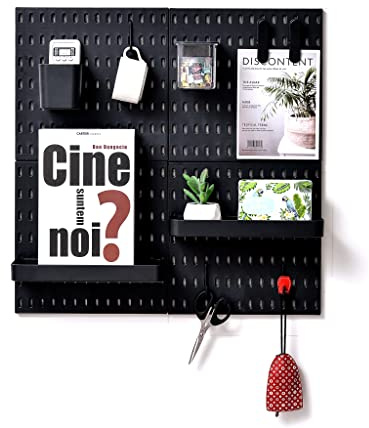 L'essentiel Home and Office Wall Organiser Pegboard 56 * 56cm Black Complete Set (4 Tiles of 28 * 28cm) and Accessories Stylish and Organised