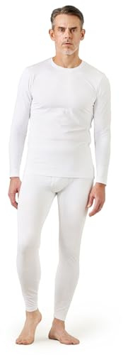 LAPASA Men's Fleece Lined Thermal Underwear Set, Light/Mid/Heavyweight Warm Long Sleeve Long Johns Top and Bottom, Base Layer Set M11/M57/M24,S,White (Lightweight)