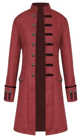Herren Jacke Frack Mittelalter Gothic Steampunk Gehrock Mantel Halloween Karneval Cosplay Kostüm (as3, age, free_size, Rot, L)