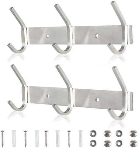 Qiannhee 2 Piezas Perchero de Pared Acero Inoxidable 30CM a 30KG con 3 Ganchos para Abrigos Colgador Pared Perchero para Toallas de Baño SUS304 Resistentes Ganchos para Entrada Cocina Dormitorio