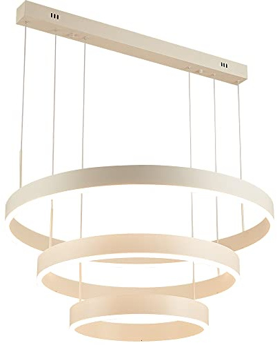 Eurotondisplay LED Pendelleuchte mit Fernbedienung Lichtfarbe/Helligkeit einstellbar Hochwertig Ringe (6053-3 Ringe weiß)