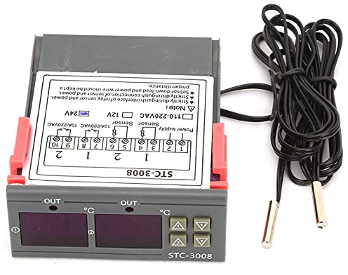 Digitaler Temperaturregler mit Doppelanzeige 24V Einstellbarer Thermostat Dual Sensoren 10K Thermistor Controller für Präzise Temperaturkontrolle 75 x 34 5 x 85 mm